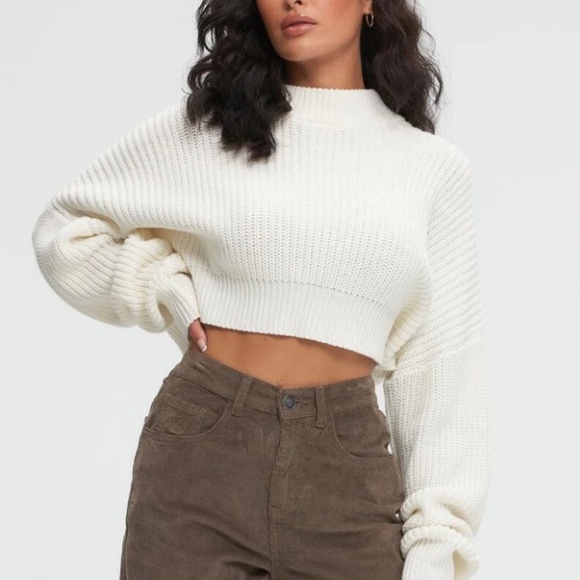 Upcycled PUMPKIN Fall Crocheted Sweater KUWALLA Tee High Collar White Cropped -S - Picture 2 of 16